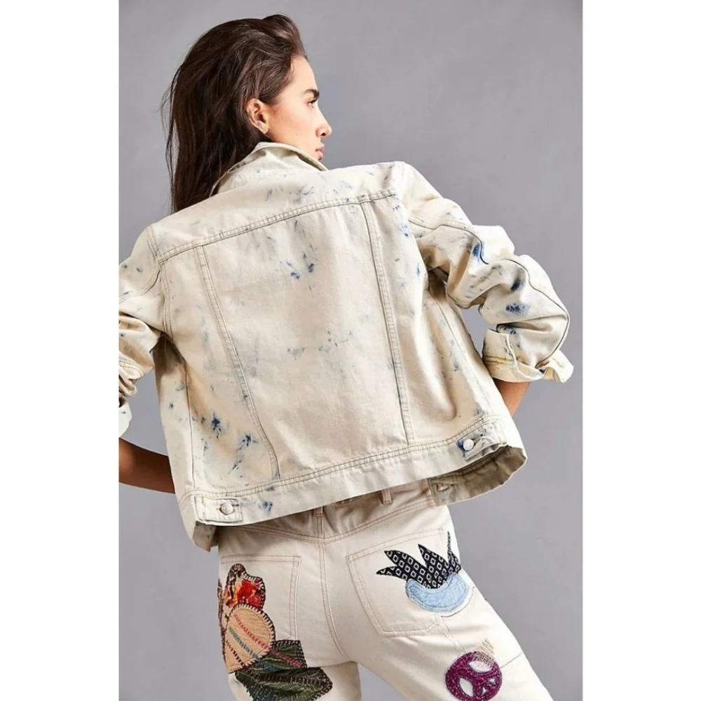 Free People Rumors Acid Wash Tie Dye Denim Trucker Jacket Size Small NWT!
